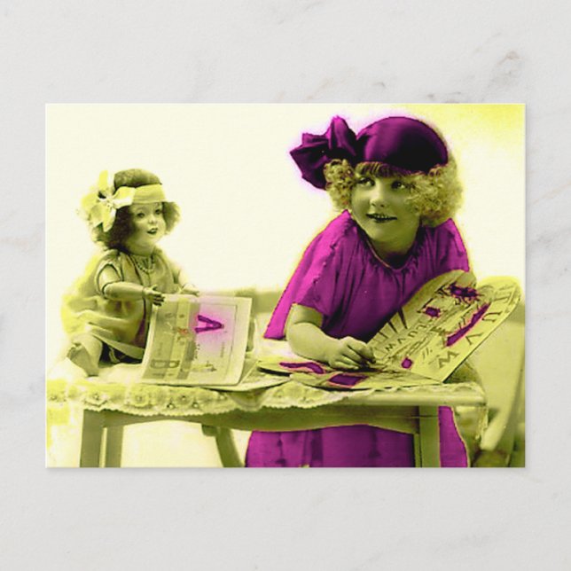 Victorian Girl med Doll Postcard Vykort (Framsida)