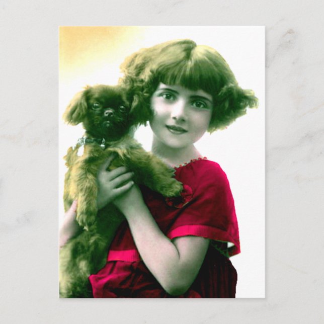Victorian Girl med Hund vykort (Framsida)