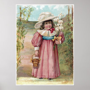 Victorian Girl med Påsk Lilies for Grandma Poster