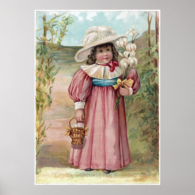 Victorian Girl med Påsk Lilies for Grandma Poster (Framsidan)