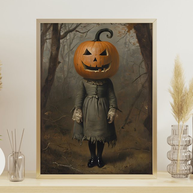 Victorian Girl med Pumpkin Head Halloween Wall Poster (Skapare uppladdad)