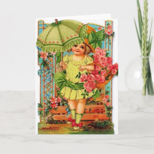 Victorian Girl med Ro Note Card Kort