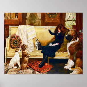 Victorian Girl med sällskapsdjur Poster