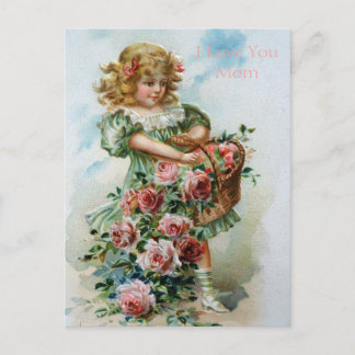 Victorian Girl Ro English Kärlek Mamma Gardens Vykort