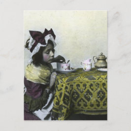 Victorian Girl Tea Time Vintage Magic Lantern Vykort