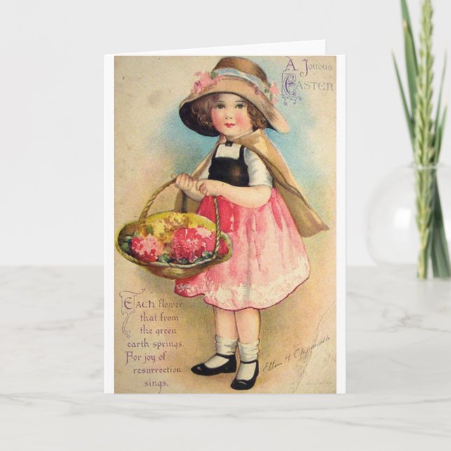 Victorian Girl with Flowers Påsk Card Helgkort (Framsida)