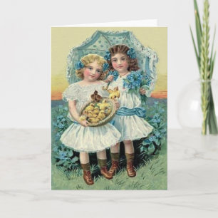 Victorian Girls Påsk Chick Glöm mig inte Umbrell Helgkort