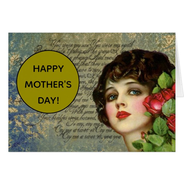 Victorian Glamor Girl med Röd ros Hälsningskort (Framsidan Horizontal)