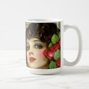 Victorian Glamor Girl w/ Röd ros Kaffemugg