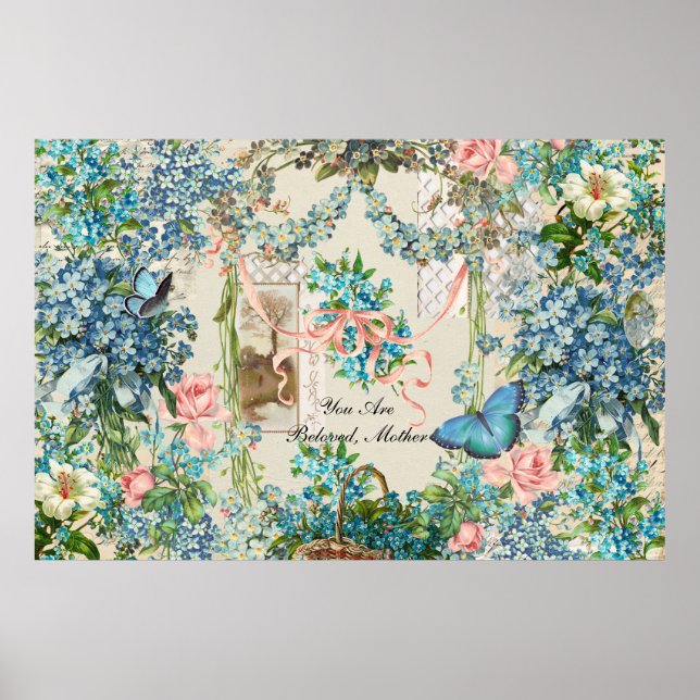 Victorian Glöm-Me-Not Mors dag Collage Poster (Framsidan)