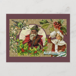 Victorian God jul Santa Girl Bird Helg Vykort