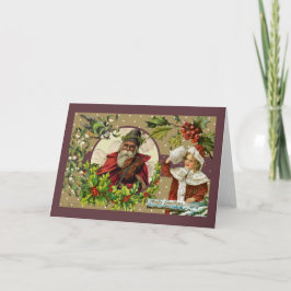 Victorian God jul Santa Girl Bird Helgkort
