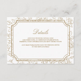 Victorian Gold Floral Line Art Wedding Details Tilläggskort