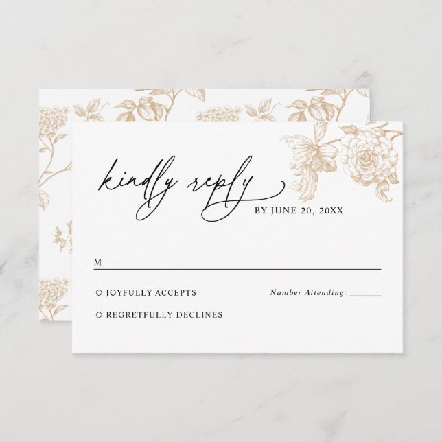Victorian Gold Floral Wedding RSVP Card OSA Kort (Fram/baksida)