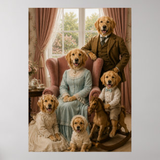 Victorian Golden Retriever Family Portrait | Elega Poster