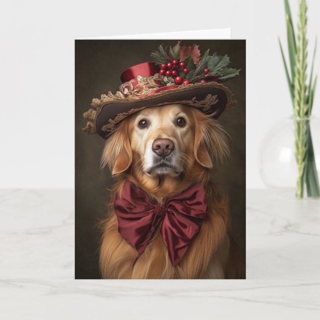 Victorian Golden Retriever-jul Helgkort (Framsida)