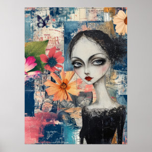 Victorian Goth Girl Blommigt Butterfly Abstrakt Ar Poster