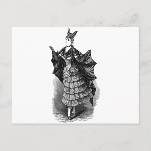 Victorian/Gothic Batgirl/Fladdermus Costume Vykort (Framsida)