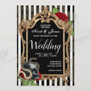 Victorian Gothic Black Rand Bröllop Inbjudningar