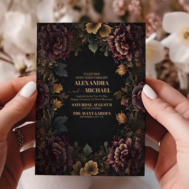 Victorian Gothic Blommigt Ram Bröllop Inbjudningar (Skapare uppladdad)