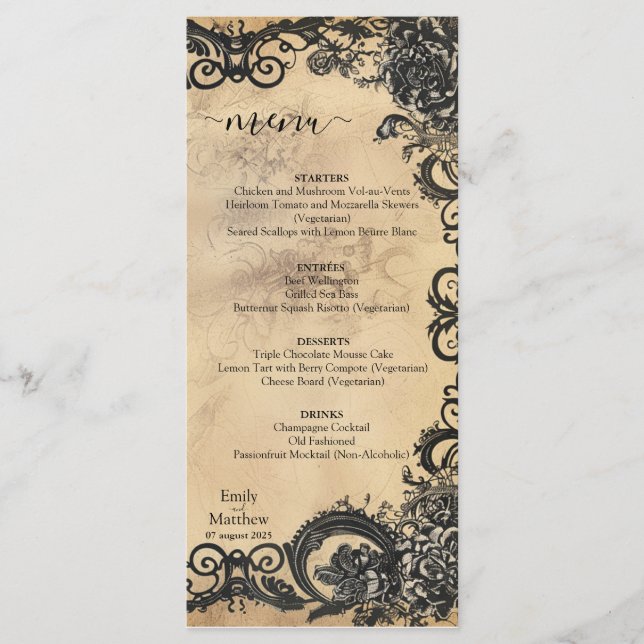 Victorian Gothic Elegance Bröllop Meny (Framsida)