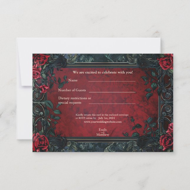 Victorian Gothic Elegance Bröllop OSA Card Tack Kort (Framsida)