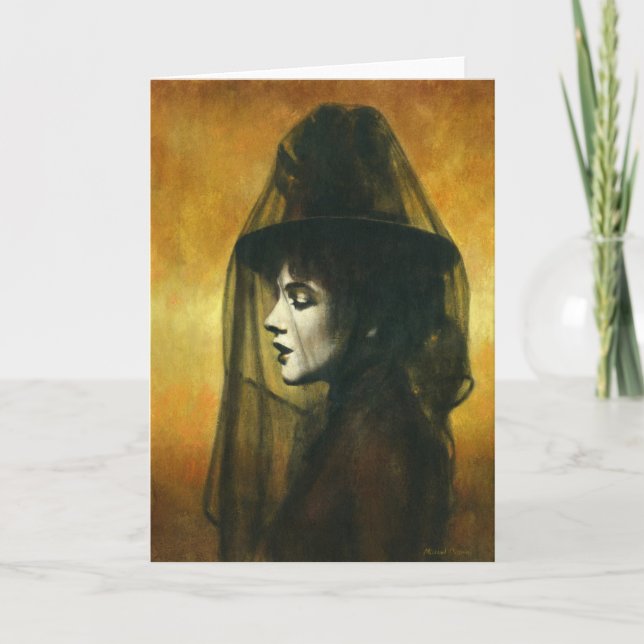 Victorian Gothic Girl in Veil Hälsning Card Tack Kort (Framsida)
