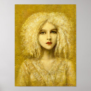 Victorian Gothic Girl in White on Guld Print Poster