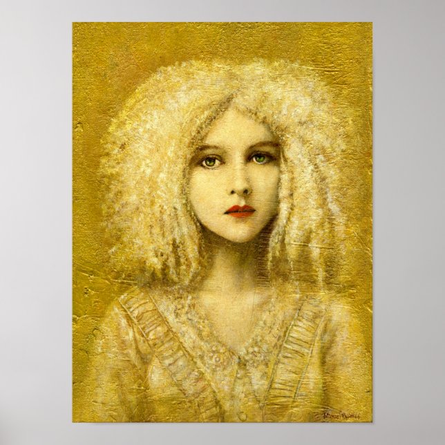 Victorian Gothic Girl in White on Guld Print Poster (Framsidan)