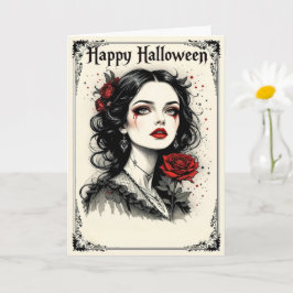 Victorian Gothic Halloween Dam med Röd ros Kort