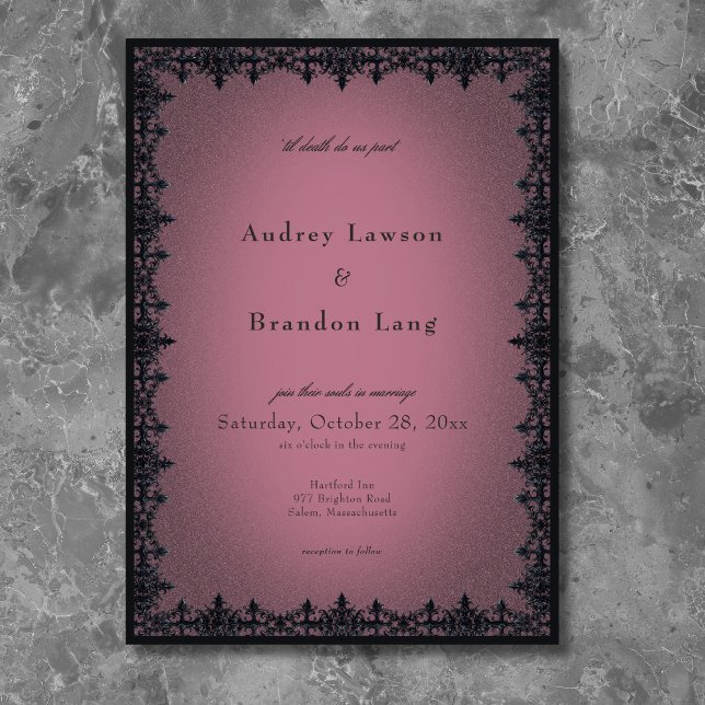 Victorian Gothic Iron Border Burgundy Wedding Inbjudningar (Victorian Gothic Iron Border Burgundy Wedding Invitation)