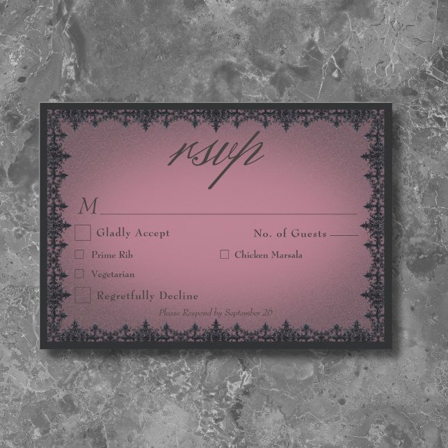 Victorian Gothic Järn Gräns Burgundy Bröllop OSA Kort (Victorian Gothic Iron Border Burgundy Wedding RSVP Card)