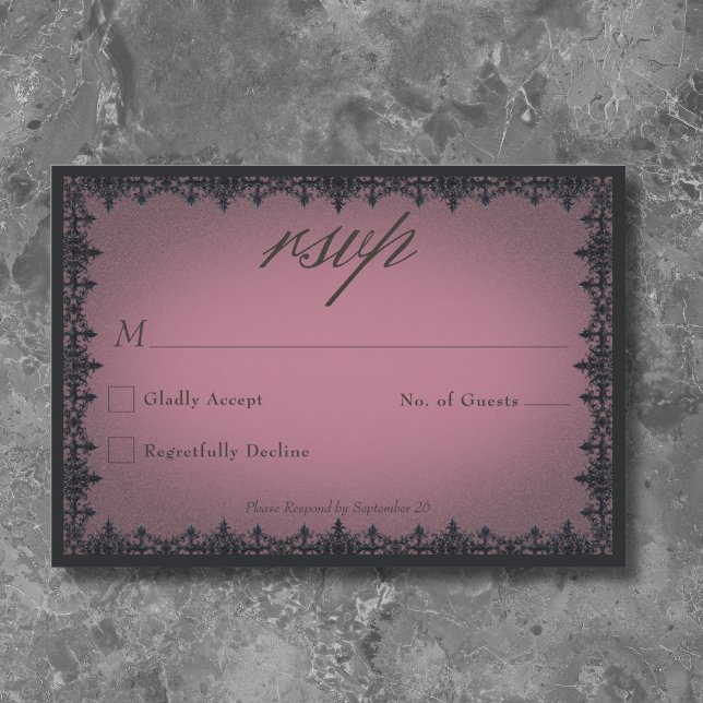 Victorian Gothic Järn Gräns Burgundy Bröllop OSA Kort (Victorian Gothic Iron Border Burgundy Wedding RSVP Card)