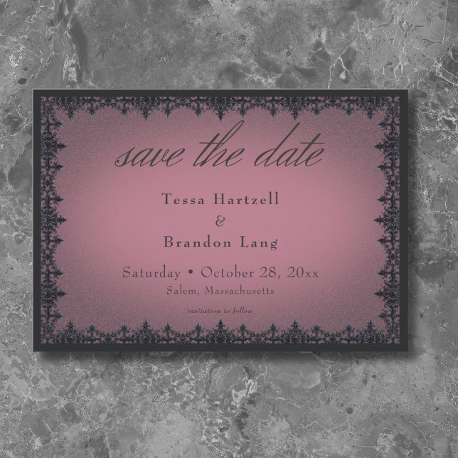 Victorian Gothic Järn Gräns Burgundy Bröllop Spara Datumet (Victorian Gothic Iron Border Burgundy Wedding Save The Date)