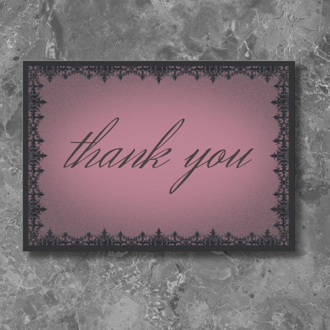 Victorian Gothic Järn Gräns Burgundy Bröllop Tack Kort (Victorian Gothic Iron Border Burgundy Wedding Thank You Card)