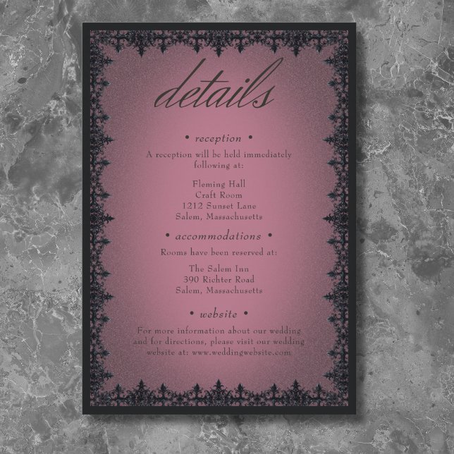 Victorian Gothic Järn Gräns Burgundy Bröllop Tilläggskort (Victorian Gothic Iron Border Burgundy Wedding Enclosure Card)