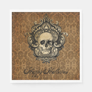 Victorian Gothic Skull Damask Halloween Card Pappersservett