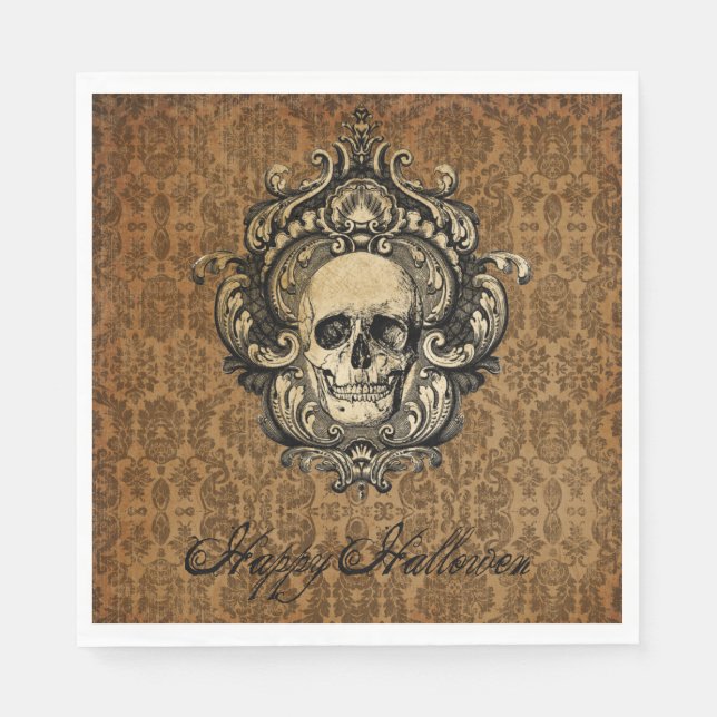 Victorian Gothic Skull Damask Halloween Card Pappersservett (Framsidan)