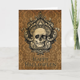 Victorian Gothic Skull Damask Halloween Kort