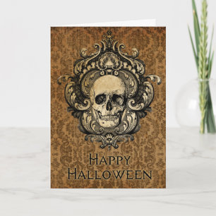 Victorian Gothic Skull Damask Halloween Kort