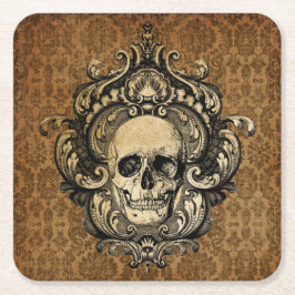 Victorian Gothic Skull Damask Halloween Underlägg Papper Kvadrat