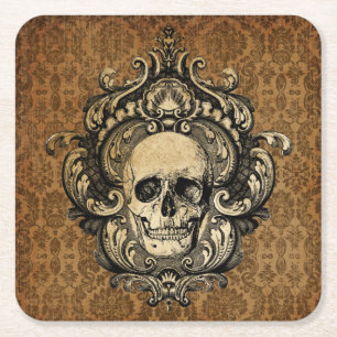 Victorian Gothic Skull Damask Halloween Underlägg Papper Kvadrat