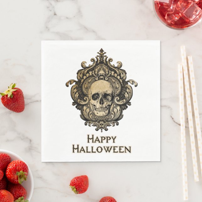 Victorian Gothic Skull Halloween Napkins Pappersservett (Insitu)