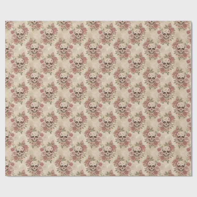 Victorian Gothic Skull & Rose Wrapping Paper Presentpapper (Platt)