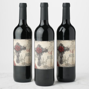 Victorian Gothic Styled Ro och Kor Vinflaska Etikett
