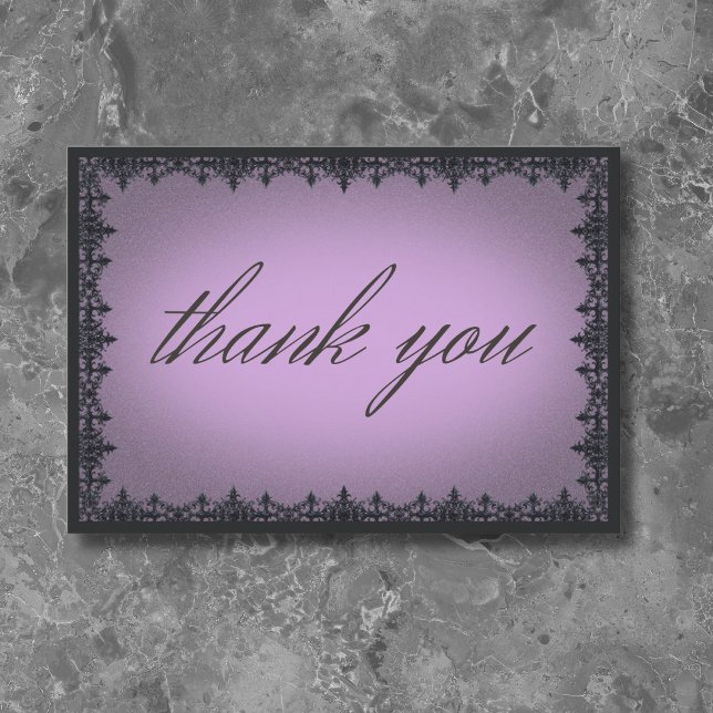 Victorian gotiic Järn Gräns Lila Bröllop Tack Kort (Victorian Gothic Iron Border Purple Wedding Thank You Card)