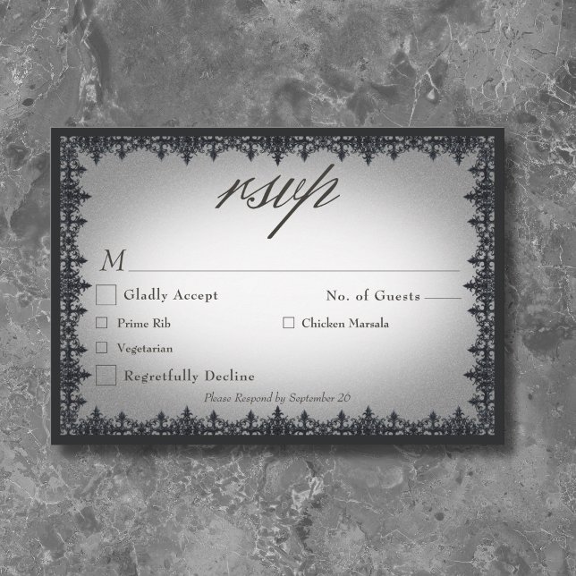 Victorian gotiic Järn Gräns White Bröllop OSA Kort (Victorian Gothic Iron Border White Wedding RSVP Card)
