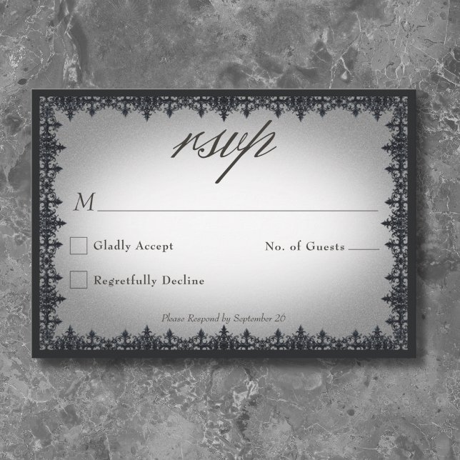 Victorian gotiic Järn Gräns White Bröllop OSA Kort (Victorian Gothic Iron Border White Wedding RSVP Card)