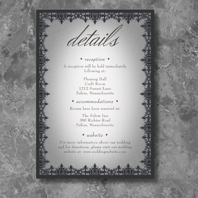 Victorian gotiic Järn Gräns White Bröllop Tilläggskort (Victorian Gothic Iron Border White Wedding Enclosure Card)
