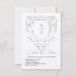 Victorian Grått Monogram vapensköld bröllop Inbjudningar